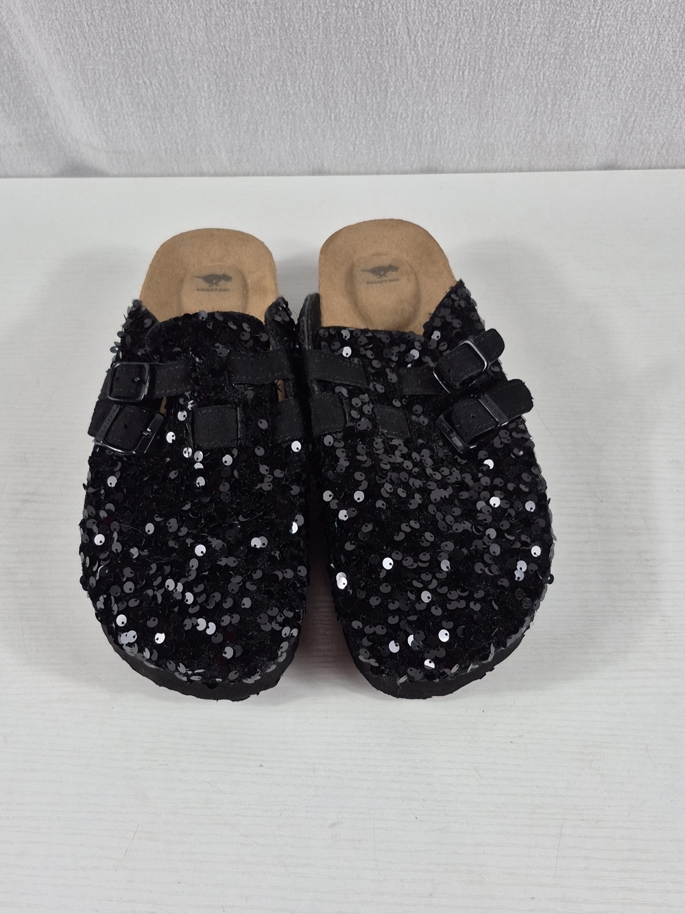 Rocket Dog Black Sequin Clogs Mules Women’s Size 10 Buckle Slip On Shoes